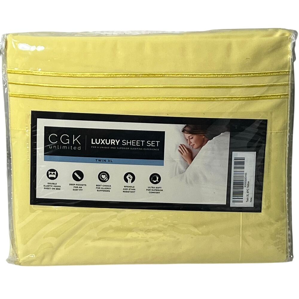 CGK Unlimited Yellow Twin XL 4-Piece Deep Pocket Sheet Set NIB